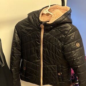 MK Kids Black Quilted Jacket with Hood